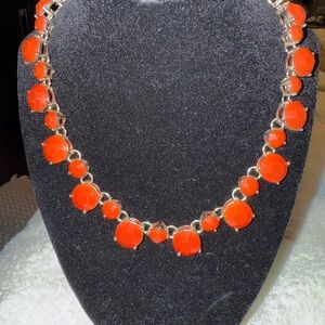 Vibrant Orange Necklace with Silver Accents